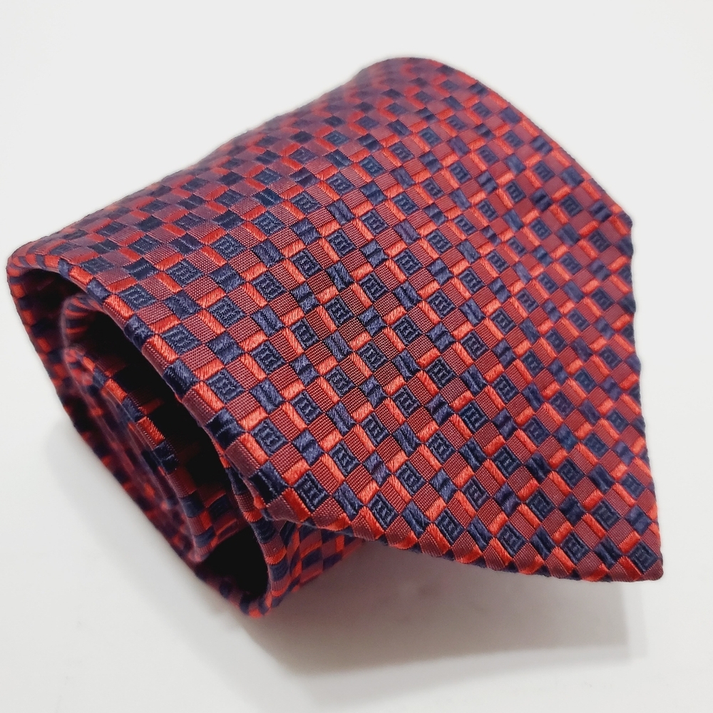 Hugh Parsons Necktie Red Geometric Pattern Men's Silk Neck Tie Jacquard Fabric